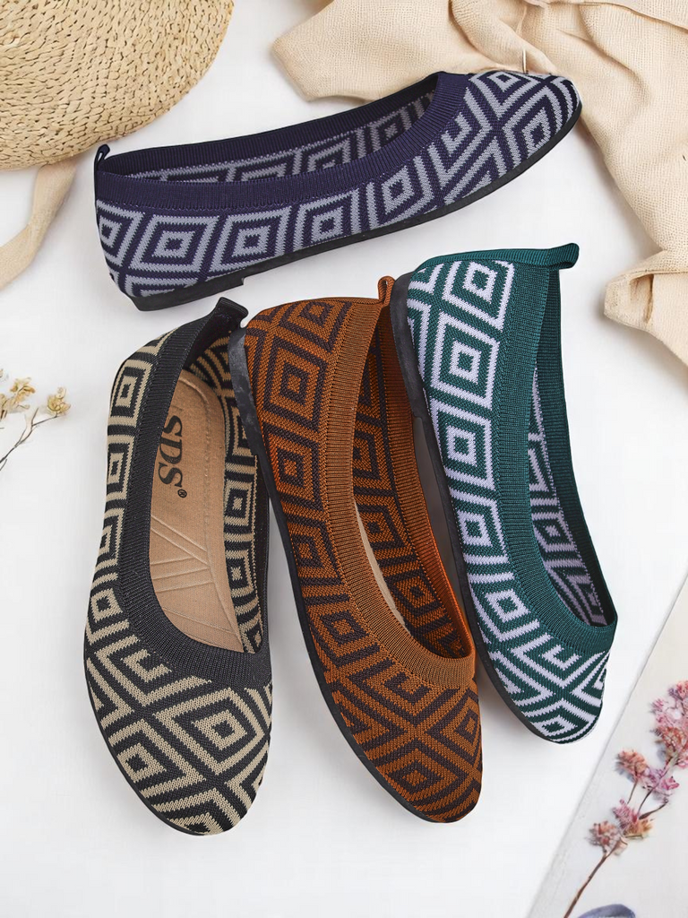 Royalfashion Текстилни дамски балеринки с геометричен принт Metric