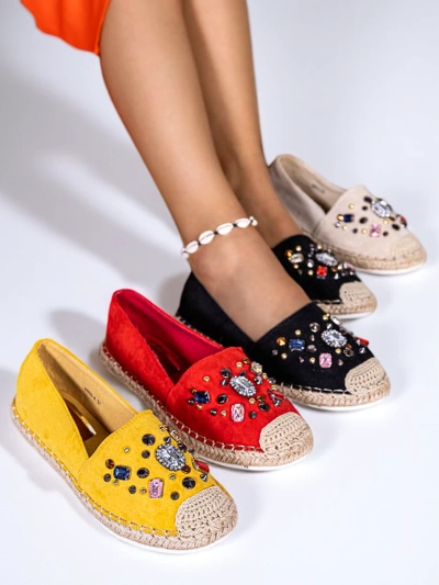 Czerwone damskie eko-zamszowe espadryle z cyrkoniami Mediros - Obuwie