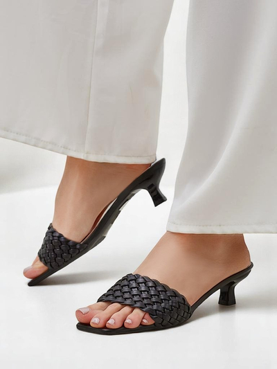 Сандали Callista Nero – Черни дамски обувки на токчета от екологична кожа, лято