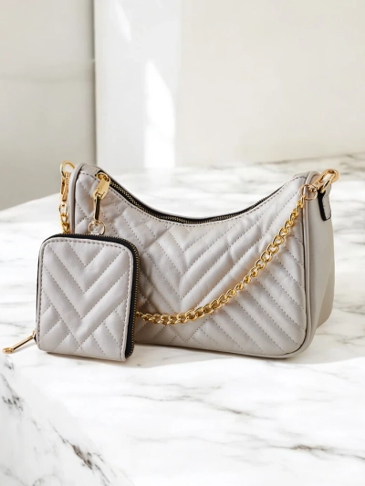 Royalfashion Малка дамска квилтирана чанта с портмоне