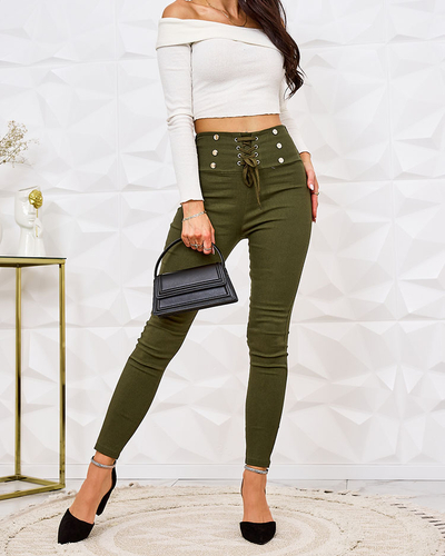 Royalfashion Дамски панталони тип "тегелинс" с декоративна връзка