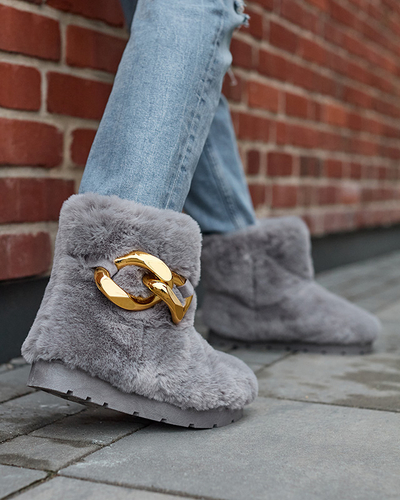 Сиви дамски ботуши за сняг с кожа Sattopa- Footwear