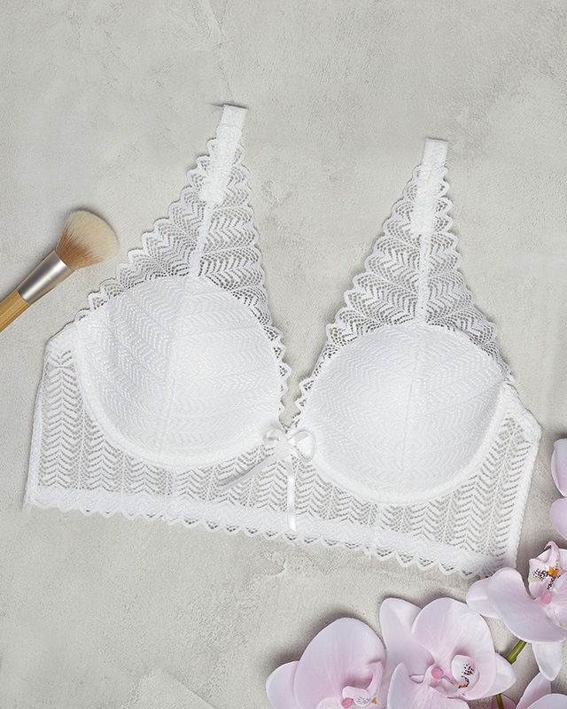 Kremowy damski biustonosz koronkowy - Bielizna