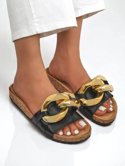 Royalfashion Черни дамски чехли с декорация Sofig