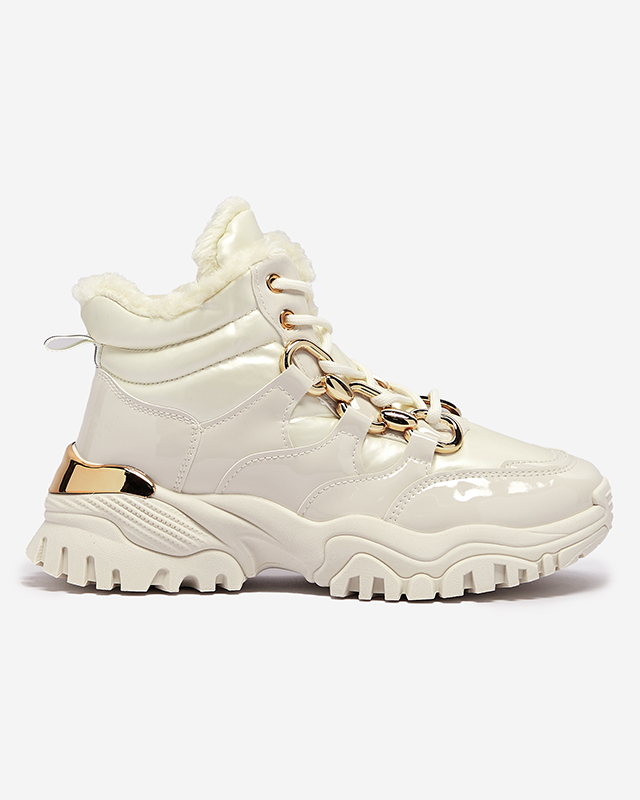 Кремави дамски зимни спортни обувки a'la trappers Mertika - Обувки