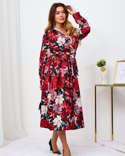 Royalfashion Дамска макси рокля с шарки в червено и бордо