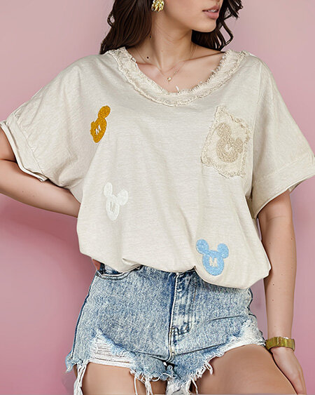 Royalfashion Дамска тениска с кръпки