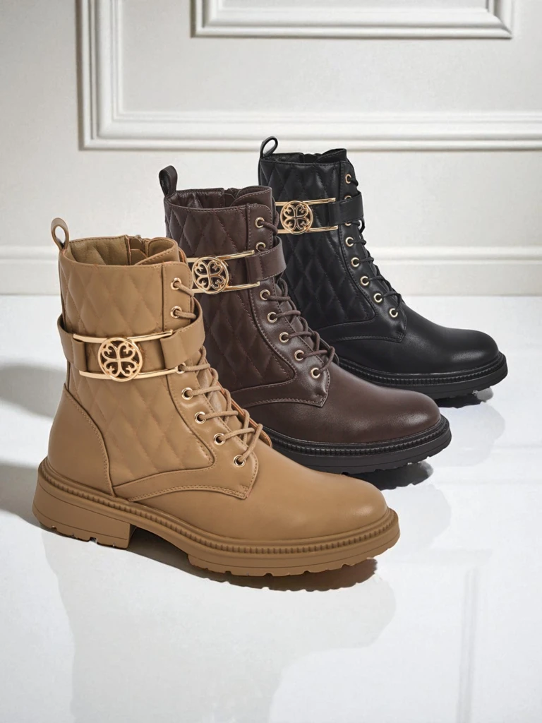 Дамски боти с ефектна капитонирана еко кожа Sable Rose