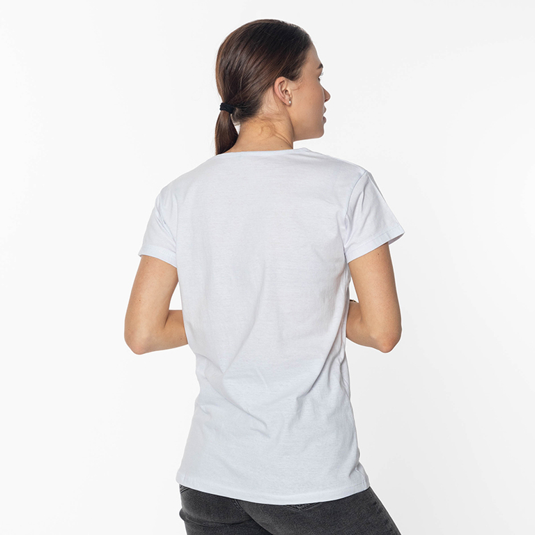 Damska biała koszulka z nadrukiem - Odzież