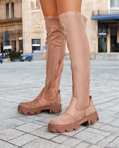 Дамски плоски коленни ботуши за бързо обуване Royalfashion Vianas