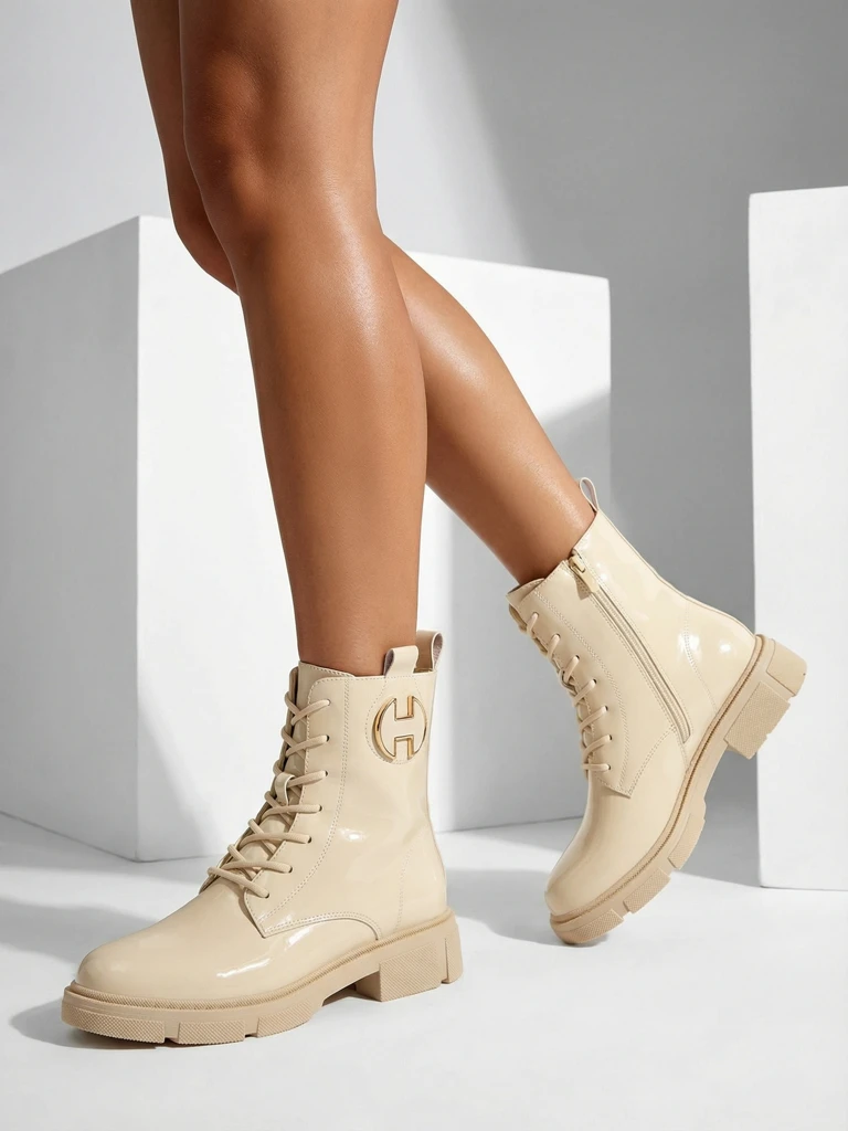 Лакирани дамски боти с връзки Kalen