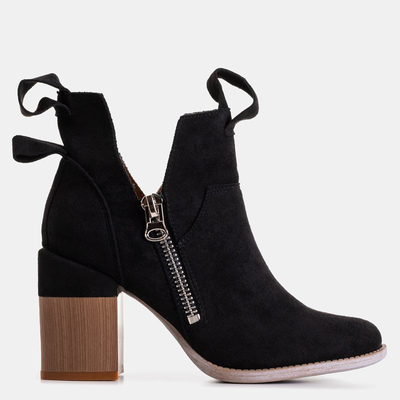 Czarne damskie botki na kwadratowym słupku Darera - Obuwie