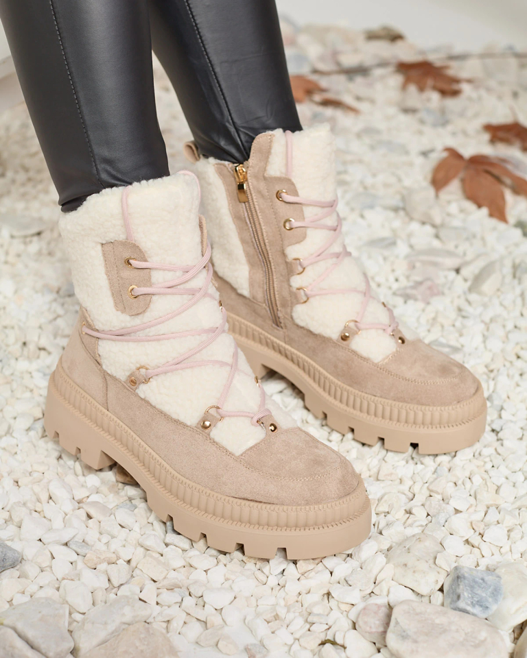 Royalfashion Светлокафяви дамски ловджийски ботуши с овча кожа Getatsa