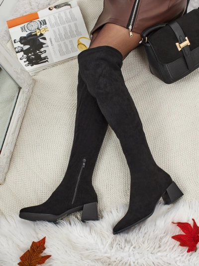 Дамски ботуши над коляното от еко велур Dovrisse