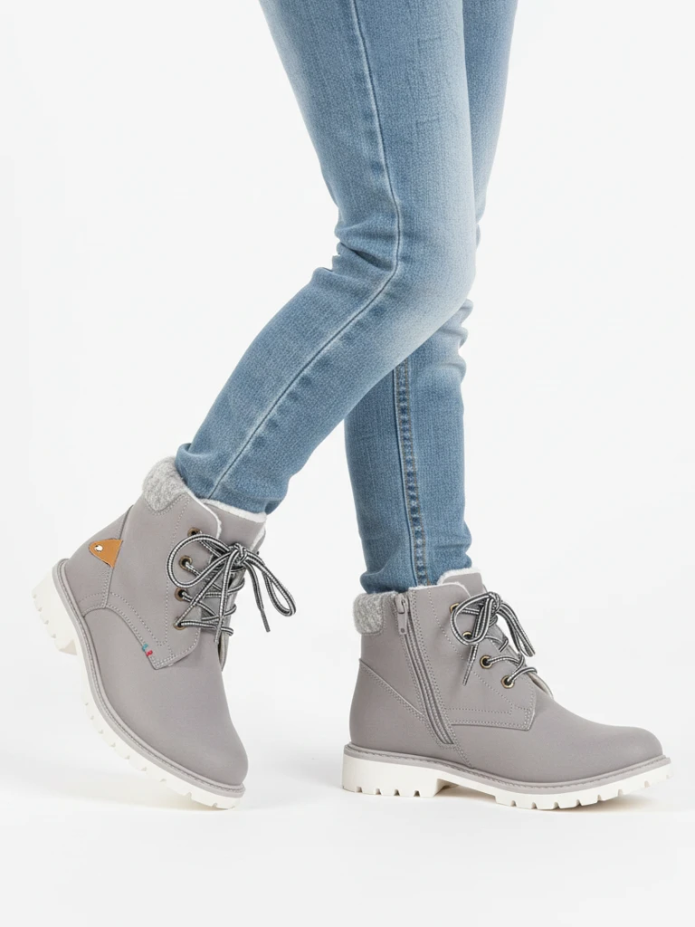 Szare chłopięce ocieplane trzewiki Tiptop - Obuwie