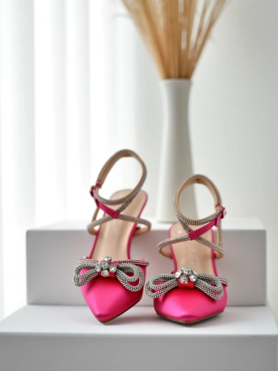 Royalfashion Жени с отворен гръб високи токчета с зирконии ленти Erontes