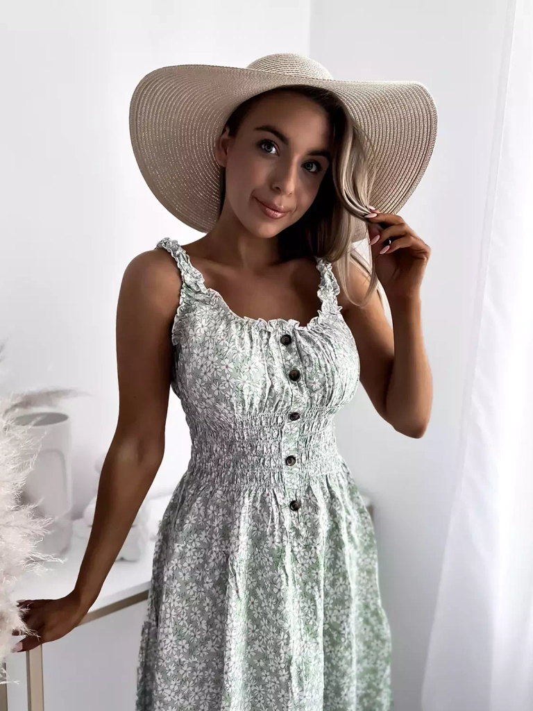 Дамска рокля до коляното с флорална мента Облекло