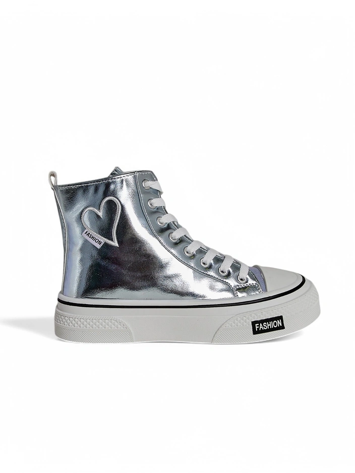 Royalfashion Високи женски маратонки с мотив сърце Сребърно сърце