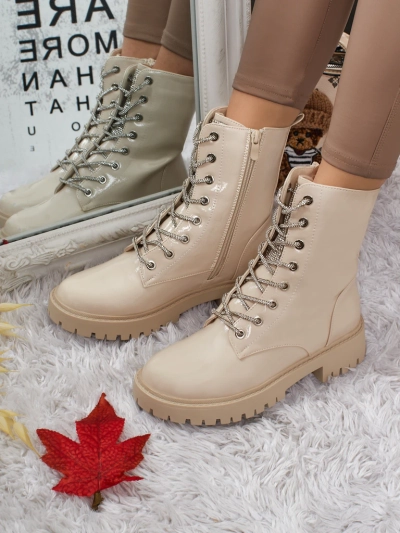 Лакирани дамски боти с връзки Fjorra