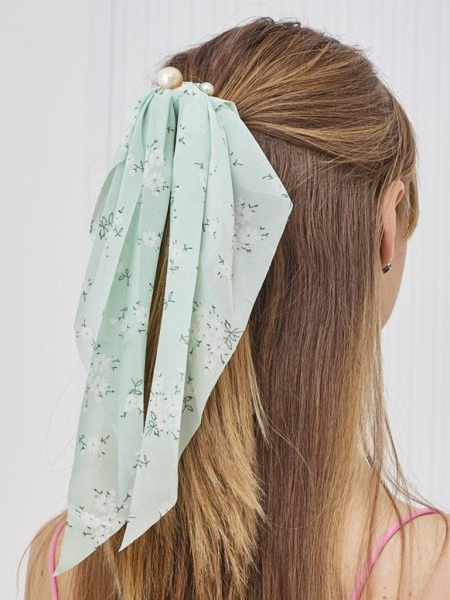 Royalfashion Ластик за коса с панделка с малки цветчета и перли Perlissa