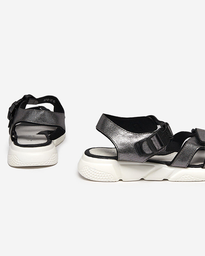 Dziecięce błyszczące sandały w kolorze grafitowym Leepe- Obuwie