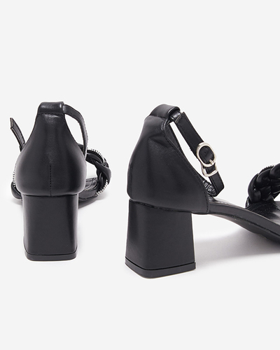 Czarne sandały damskie na słupku Marienka - Obuwie