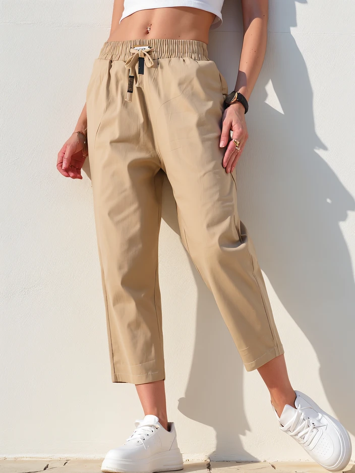 Royalfashion Обикновени дамски платнени панталони 7/8