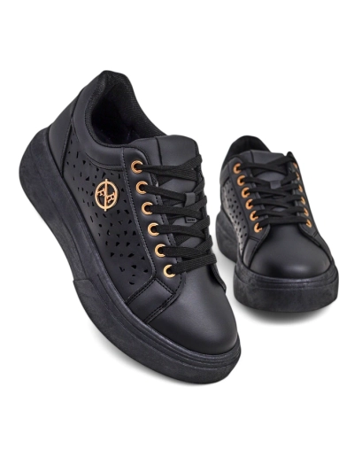 Дамски сникърси Kalista Nero – черни платформи от еко кожа, пролетна колекция