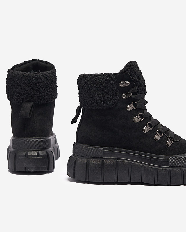 Дамски боти Diana Черни кожени удобни за зимата