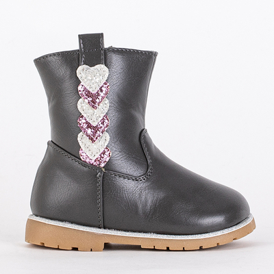 Szare botki dziewczęce z ozdobną cholewką Nokimi- Obuwie