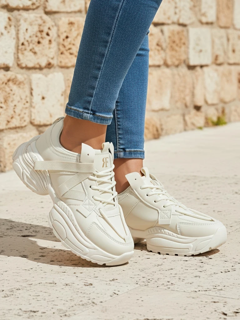 Бежови дамски сникърси Platina Roma на равна подметка, еко кожа, 5 см