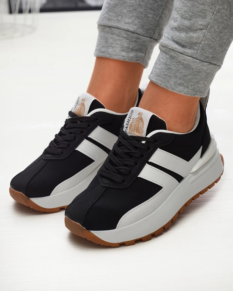 Дамски черни спортни обувки от екокожа с цветни вложки Tifora- Footwear