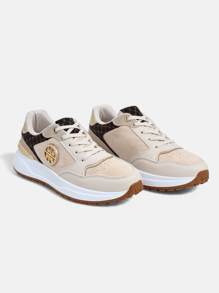 Дамски сникърси бежови Calista Verona на плосък ток - еко кожа 4 см