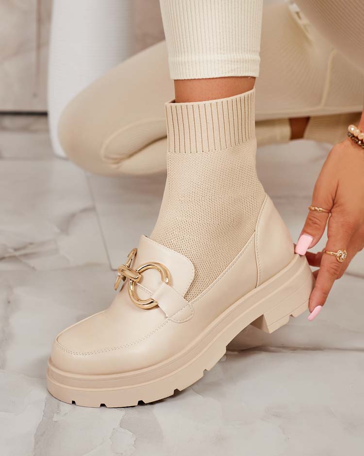 Beżowe damskie półbuty z wysoką cholewką Qenarisa - Obuwie