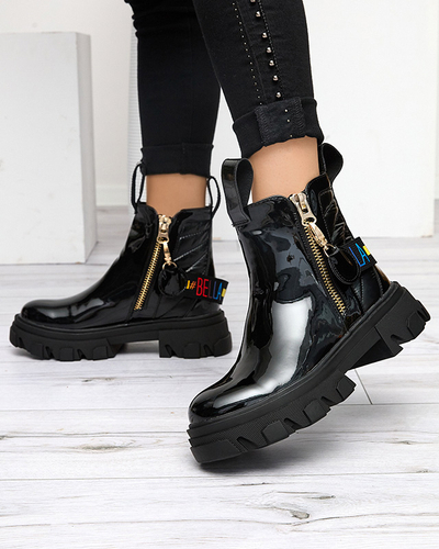 Дамски черни лачени боти Osallu - Обувки