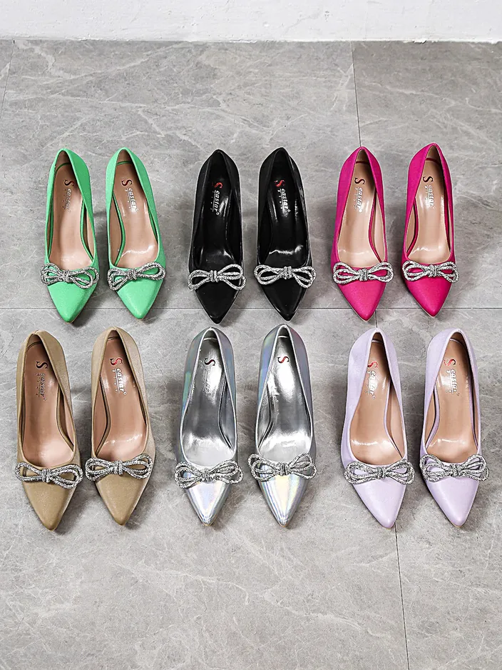Royalfashion дамски токчета, напомнящи на сатен с панделка Hefion