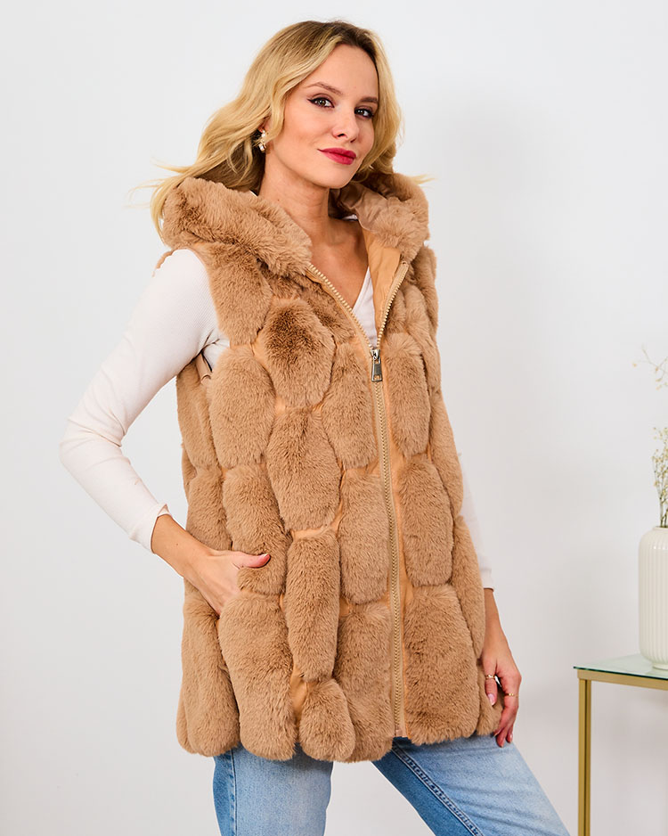 Royalfashion Дамска жилетка от изкуствена кожа в бежово