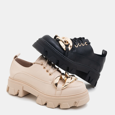 Beżowe półbuty na płaskim obcasie Eqoia - Obuwie