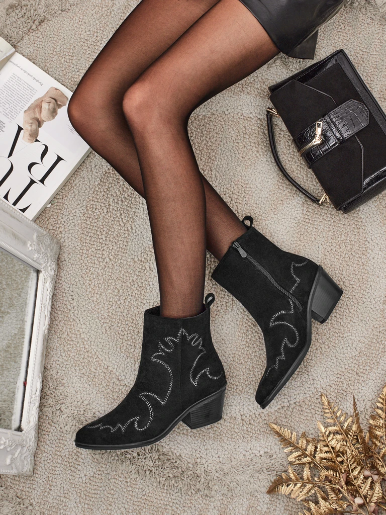 Botki damskie typu kowbojki Velvet Ash– na obcasie