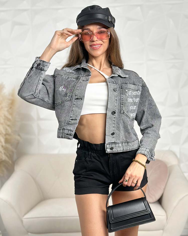 Royalfashion Дамско дънково яке с надпис