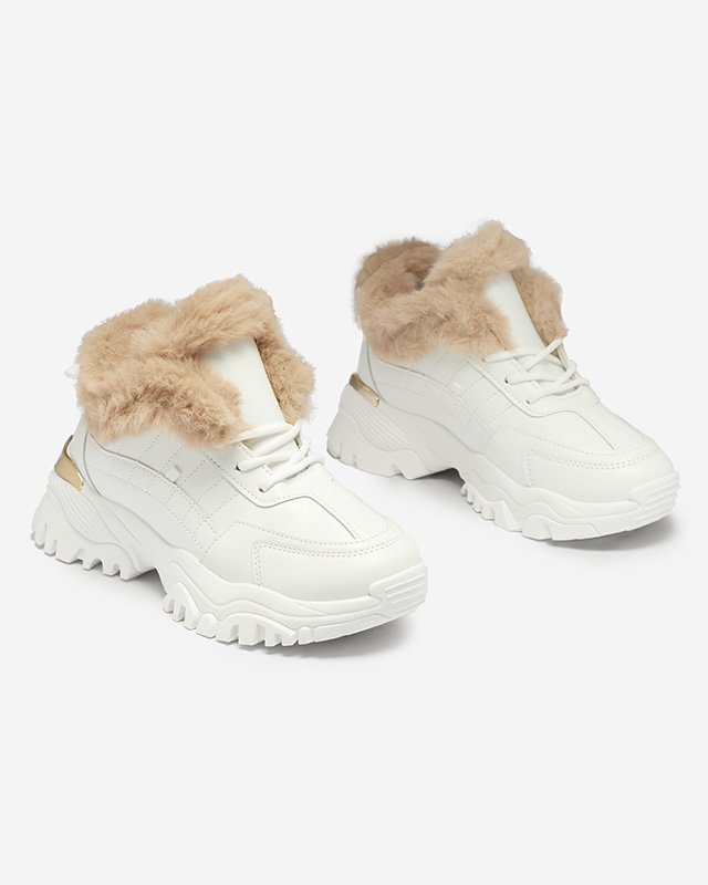 Sportowe białe buty damskie z futerkiem Flixi - Obuwie