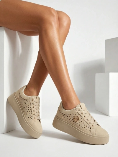 Cleo Ecru Platino – бежови сникърси на платформа Royalfashion еко кожа