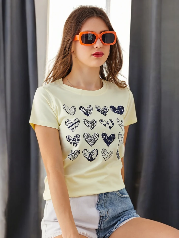 Royalfashion Женски памучен Т-shirt Много сърца