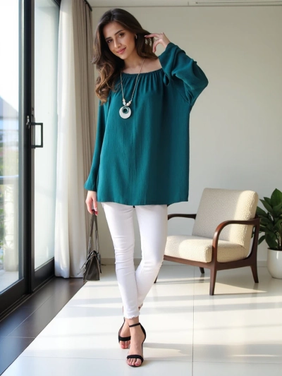 Блуза на Royalfashion за жени в испански стил с набрани ръкави