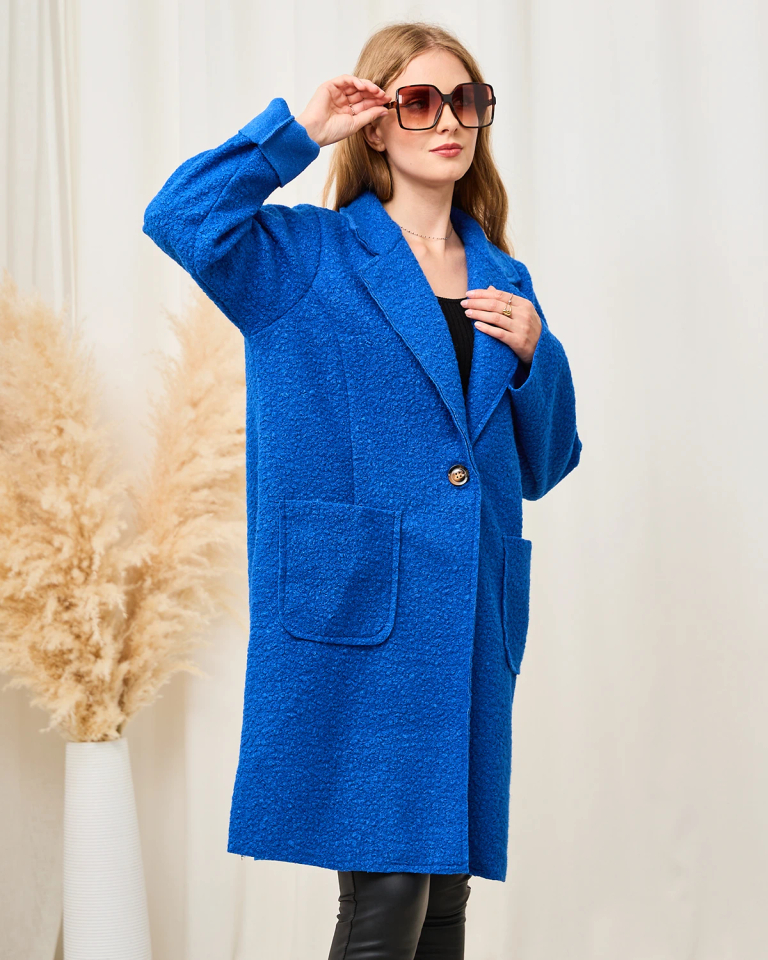 Royalfashion Дамско палто от кобалтова овча кожа