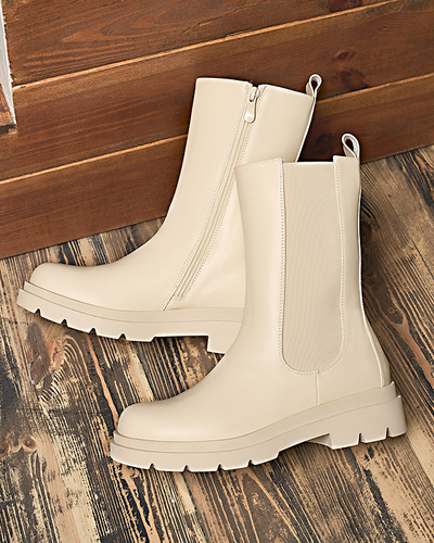 Бежови дамски високи ботуши с плосък ток Vedesa - Облекло