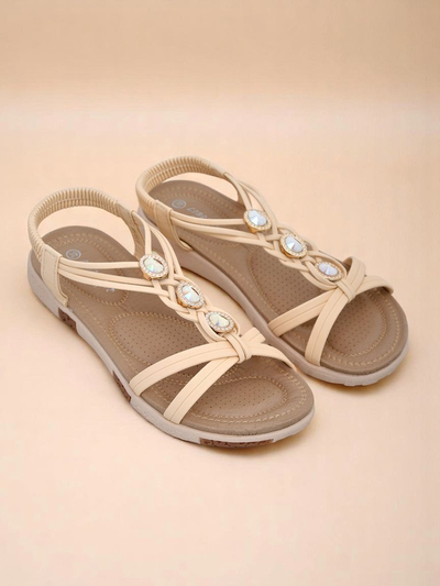 Дамски сандали Royalfashion Bellona бежови с цирконии на платформа