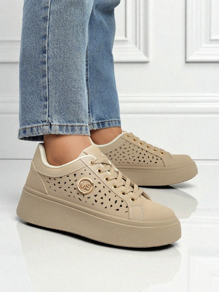 Cleo Ecru Platino – бежови сникърси на платформа Royalfashion еко кожа