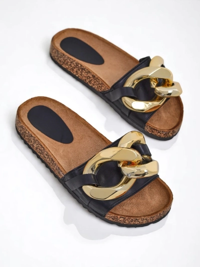 Royalfashion Черни дамски чехли с декорация Sofig