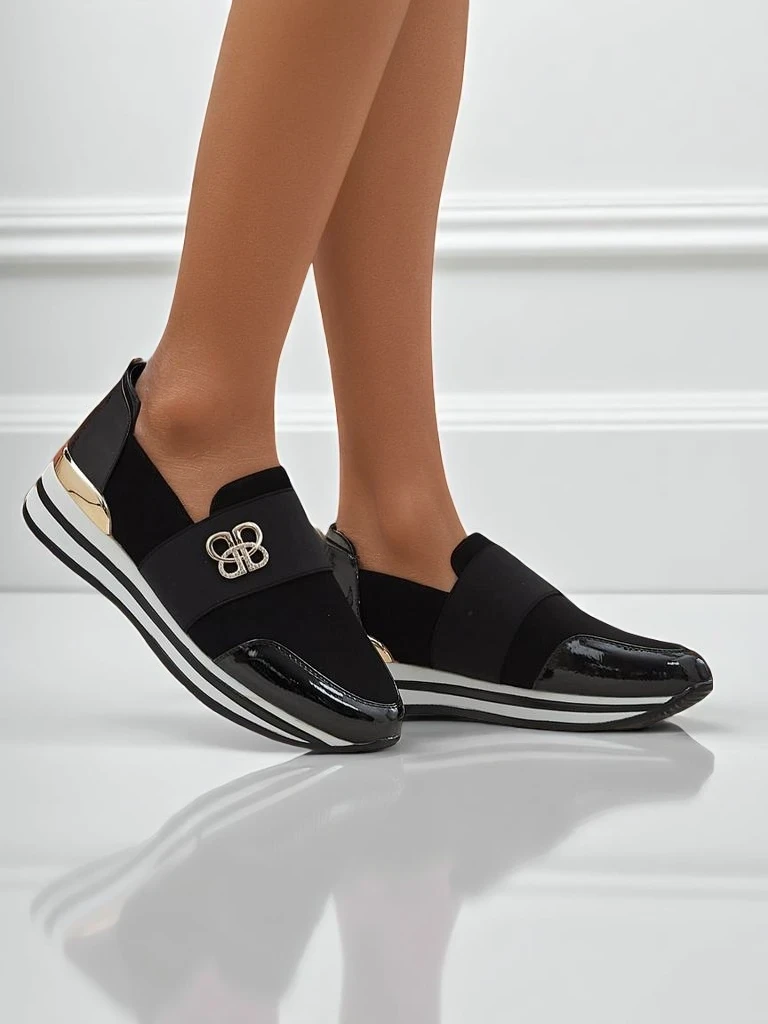 Дамски обувки Elektra Nero със златен акцент, екологична кожа, 3,5 см